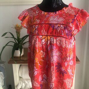 Rose and Olive top flutter sleeve orange print Size Medium NWT